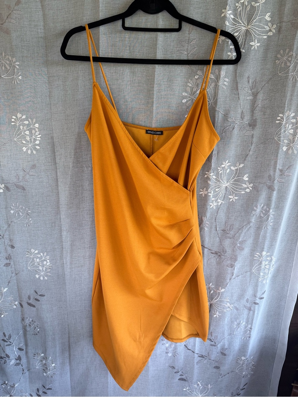 Mind Code Asymmetrical Slip Dress in Mustard Yellow